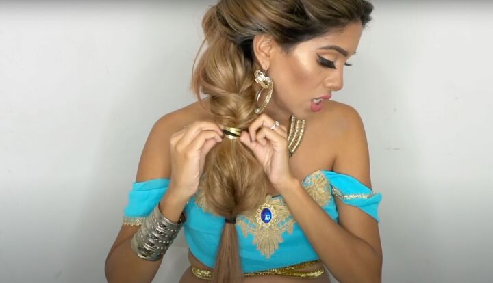 disney s princess jasmine dress and hair tutorial for halloween, Adding gold ribbons