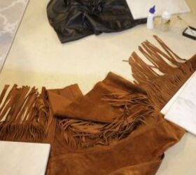 diy fringe jacket and skirt tutorial, Gluing fringes onto jacket