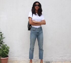 fashion tutorial how to style a white t shirt and jeans, Classic and elevated jeans and t shirt style