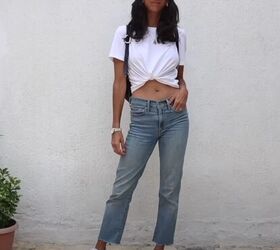 fashion tutorial how to style a white t shirt and jeans, Knot tied in front of t shirt for casual look