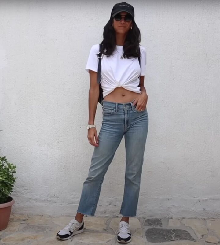 fashion tutorial how to style a white t shirt and jeans, Knot tied in front of t shirt for casual look