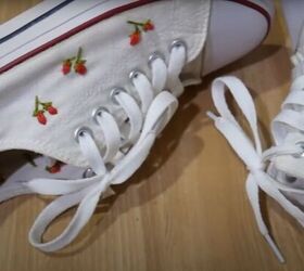 sew along tutorial cute floral embroidered shoes, Completed floral embroidered shoes
