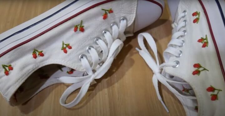 sew along tutorial cute floral embroidered shoes, Completed floral embroidered shoes