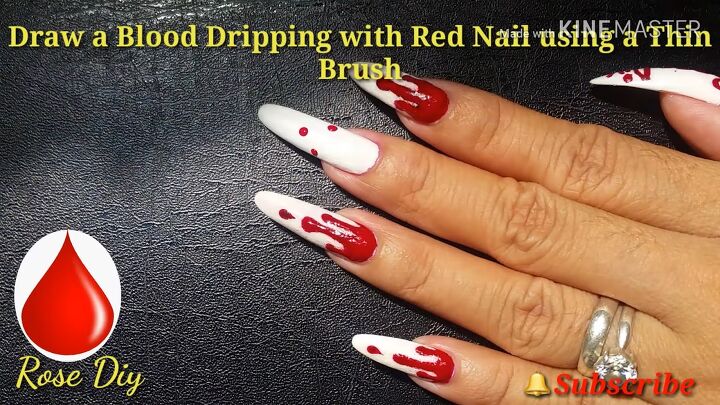 easy bloody nail art for halloween, White nails with red dots added