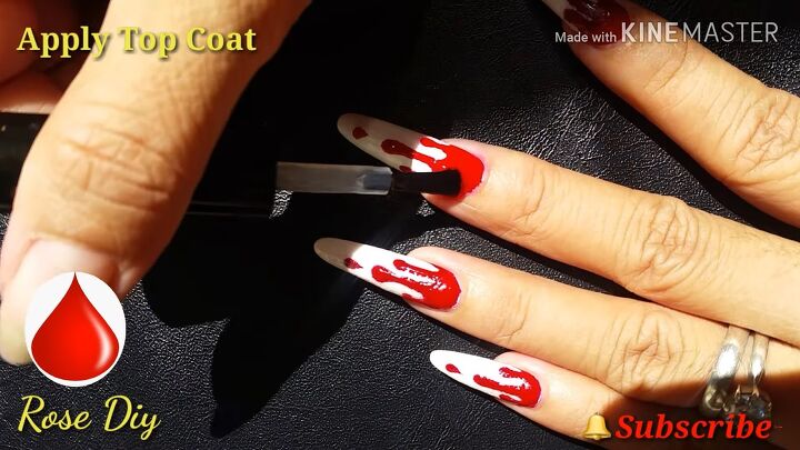 easy bloody nail art for halloween, Adding top coat