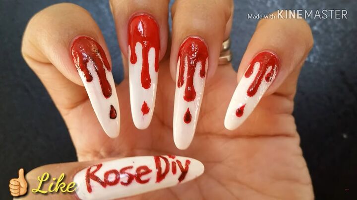 easy bloody nail art for halloween, Completed bloody nail art