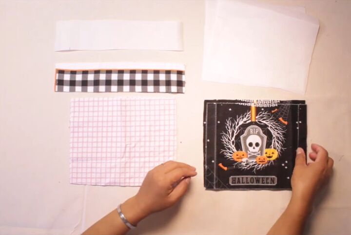 how to make fabric trick or treat bags for halloween, Cutting the fabric