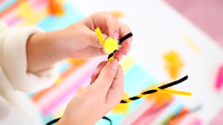 fun ideas for diy group halloween costumes, Attaching yellow pom poms