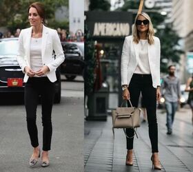 how to rock all white outfits in your 50s, White blazer with black pants