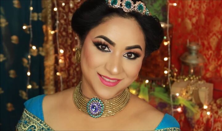 easy princess jasmine makeup and hair tutorial for halloween, Completed Princess Jasmine hair and makeup