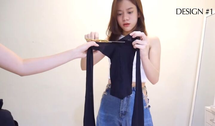how to make cute diy crop tops from tights, Cutting tights