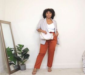 chic ways to style trouser pants, How to style rusty colored pants