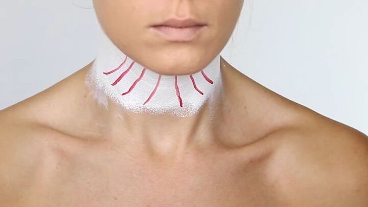 glamorous clown makeup tutorial for halloween, Red lines added to neck