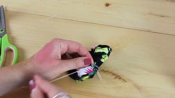 how to make a scrunchie from leftover material, Stitching tube closed