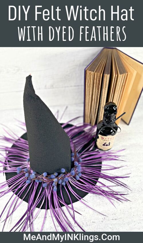 felt witch hat diy with dyed feathers, Felt Witch Hat DIY with Dyed Feather Trim