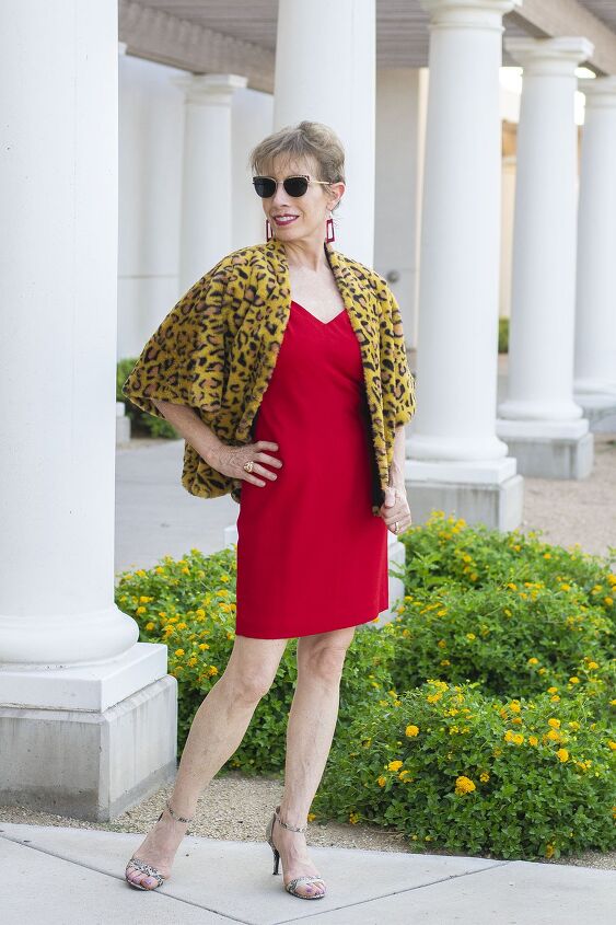 Leopard jacket and red dress