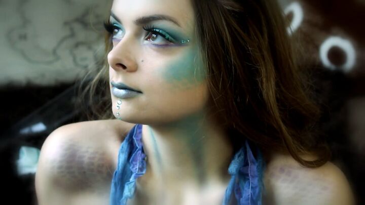 fantasy mermaid makeup tutorial for halloween, Completed fantasy mermaid makeup look