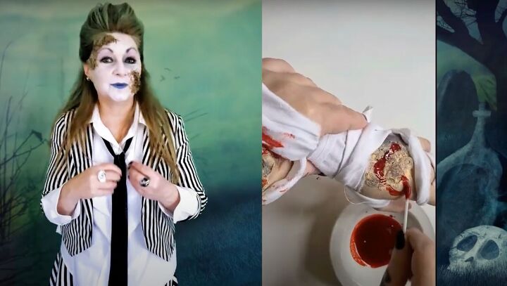 easy and sustainable halloween costumes, Scars burns and brains costume