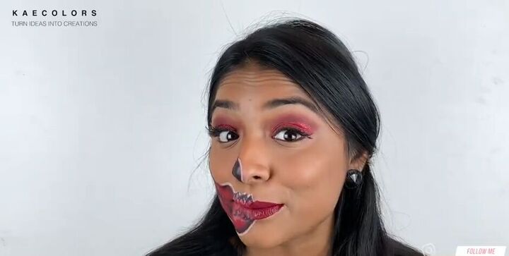 how to do glamorous red skull makeup for halloween, Adding red lipstick