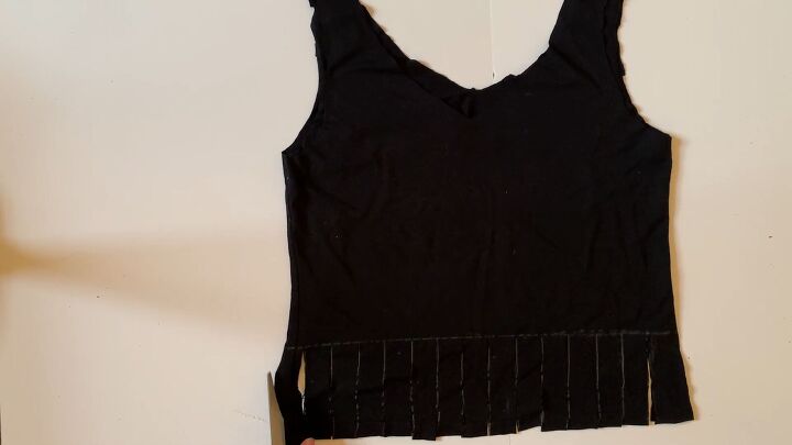 how to make a super cute bag out of a tank top, Cutting strips