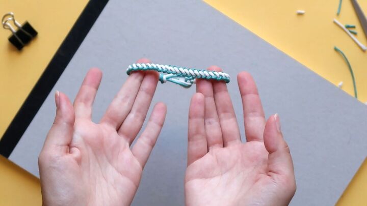 how to make 3 cute macrame friendship bracelets, Completed chunky blue S braided bracelet