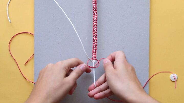 how to make 3 cute macrame friendship bracelets, Braiding white and red cord