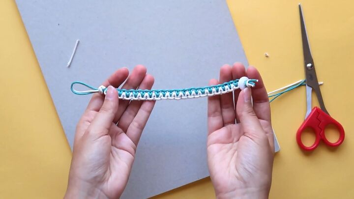 how to make 3 cute macrame friendship bracelets, Completed thin blue braid bracelet