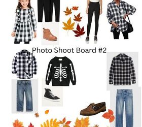 three fall family photo outfits ideas, Here is the second photo shoot board where black and white are the colors worn The little girl wears a black and white checked dress and everyone else wears a black checked shirt