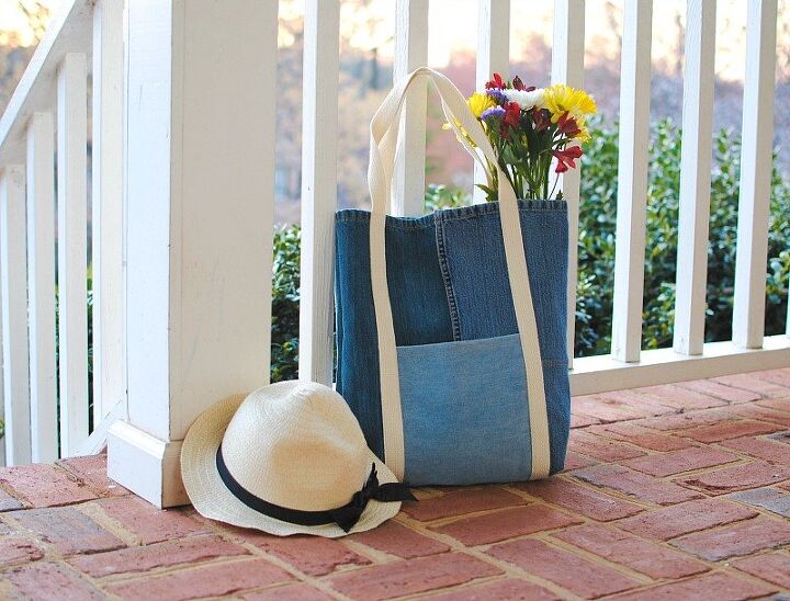 earth day diy upcycled jeans tote bag