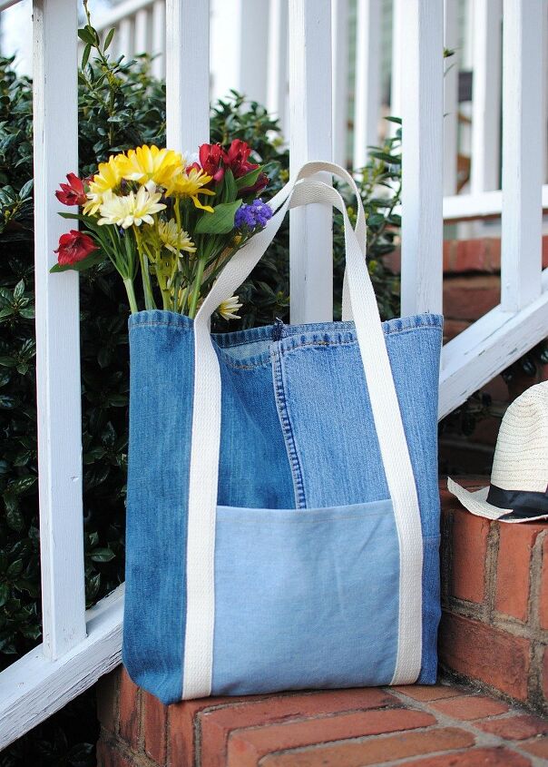 earth day diy upcycled jeans tote bag