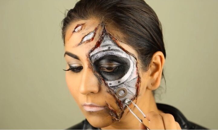 awesome terminator genisys inspired makeup tutorial for halloween, Attaching nuts and bolts