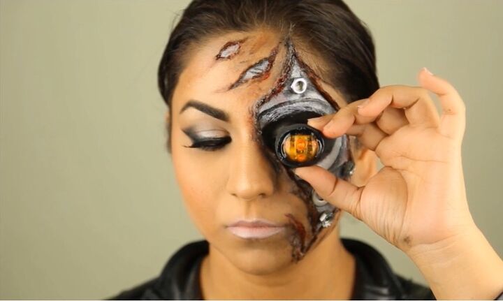 awesome terminator genisys inspired makeup tutorial for halloween, Attaching fake eye