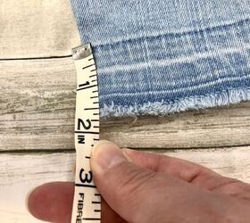 how to easily create stylish pant cuffs with a simple sewing hack, Second measurement of jean hem