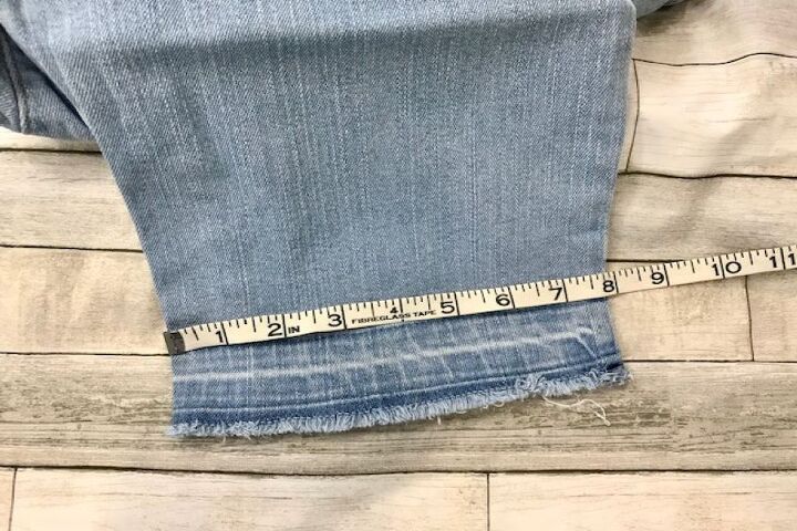 how to easily create stylish pant cuffs with a simple sewing hack, Third measurement of jean hem