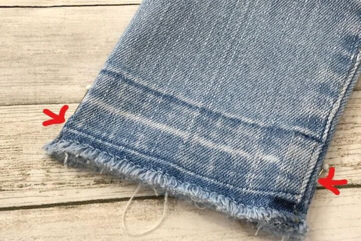 how to easily create stylish pant cuffs with a simple sewing hack, Secondary placement pins on jeans