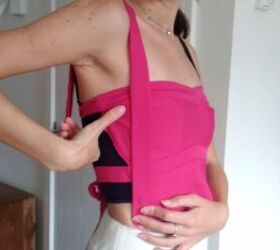 incredible dress transformation tutorial, Trying on bodice top