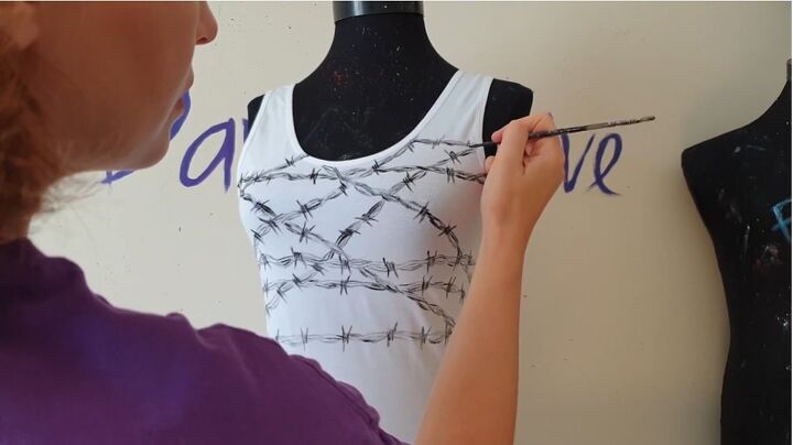 how to customize a sexy halloween costume bodysuit, Painting barbs onto top