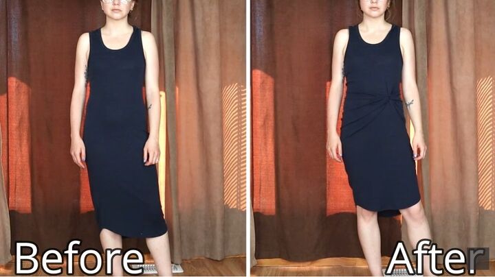15 awesome diy hacks to make your clothes look different, Gathered fabric on dress