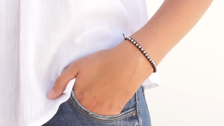 5 super cute diy leather friendship bracelet ideas, Completed leather and chain bracelet