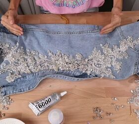 how to create a crystal embellished denim jacket, Back of crystal embellished jacket