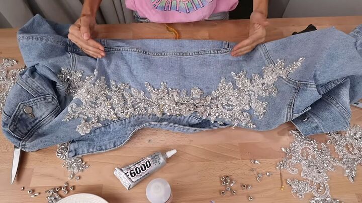 how to create a crystal embellished denim jacket, Back of crystal embellished jacket
