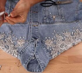 how to create a crystal embellished denim jacket, Gluing the appliques to the jacket