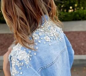 how to create a crystal embellished denim jacket, DIY crystal embellished denim jacket