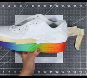 how to create awesome multicolor sneakers, Removing the tape