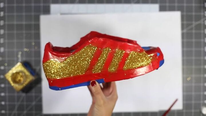how to make unique glitter sneakers, First layer of DIY glitter sneakers
