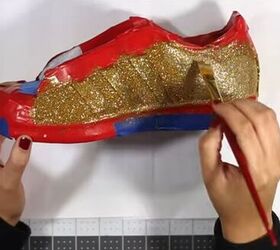 how to make unique glitter sneakers, Applying glitter sealant to sneakers
