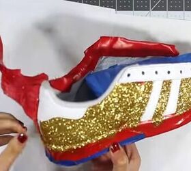 how to make unique glitter sneakers, Removing tape