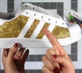 how to make unique glitter sneakers, Completed DIY gold glitter sneakers