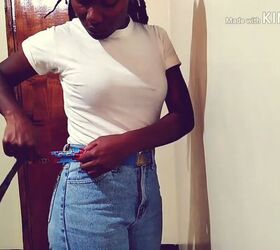 super easy tutorial for a gorgeous double d ring belt, Putting on DIY double D ring belt