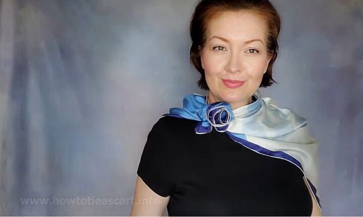 how to wear a silk scarf to elevate any outfit, Completed draped rose silk scarf
